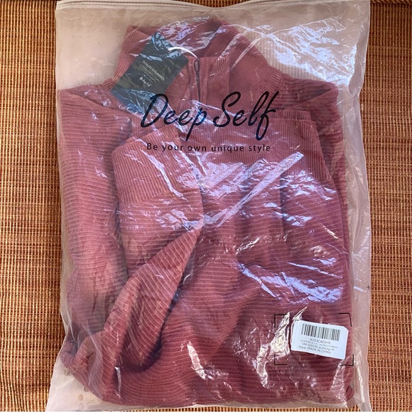 New DEEP SELF 1/4 Zip Pullover Stretch Sweater Stand Collar Ribbed Knit M V-Neck - Picture 9 of 9